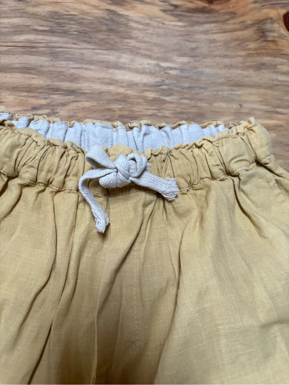 Portugal Handmade Yellow Drawstring Cotton Linen Pants w/ Eyelet Cuffs sz S